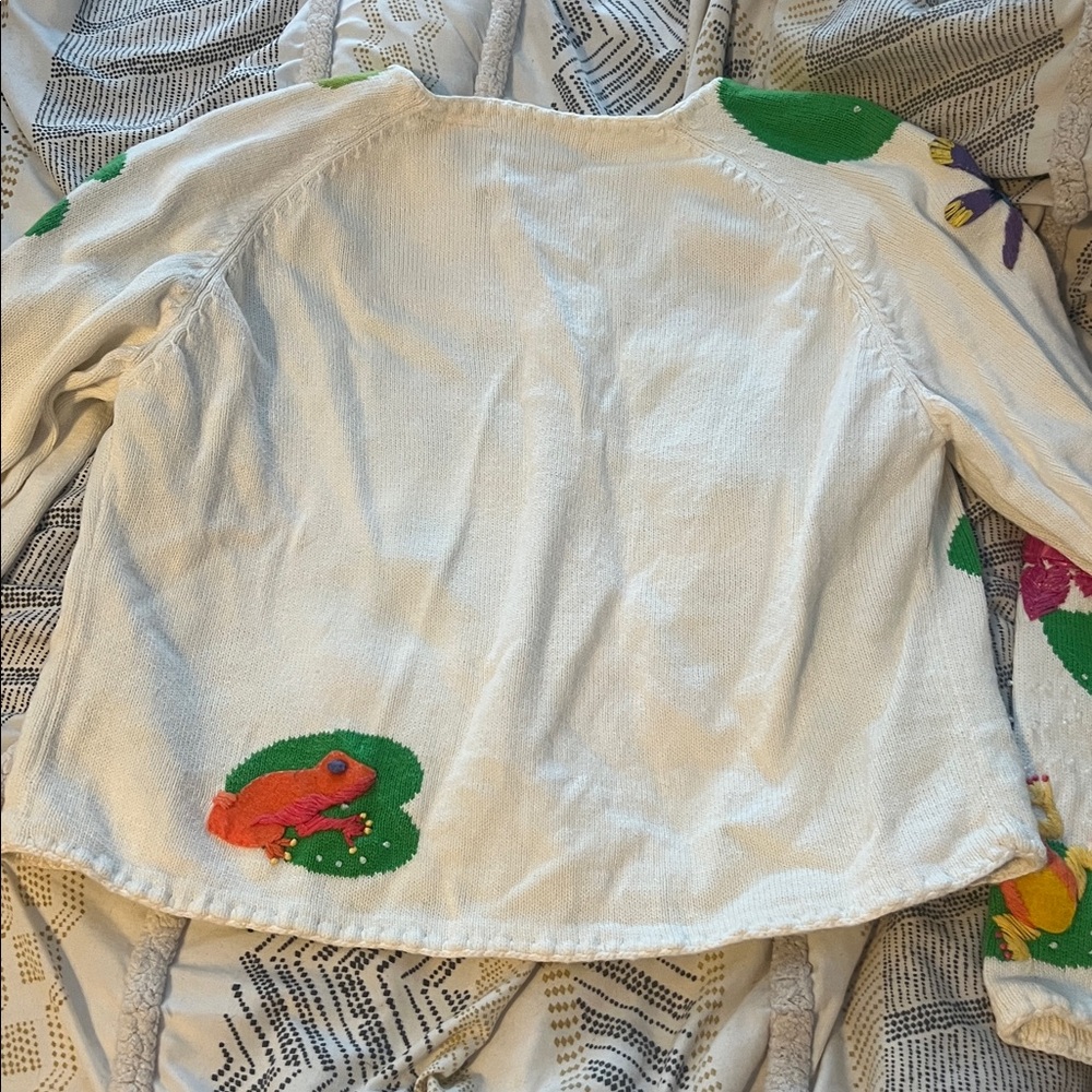 VINTAGE Michael Simon beaded frog & lily pad cardigan. Petite small. - Picture 6 of 6